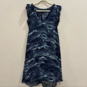 CALVIN RUCKER 100% Silk Tunic Sheer Dress Blue Ocean Wave Womens Sz M Beach EUC